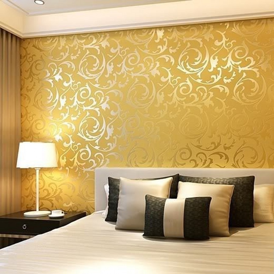 Italian Style Modern 3d Embossed Background Wallpaper - Golden Colour Wall Texture Designs - HD Wallpaper 