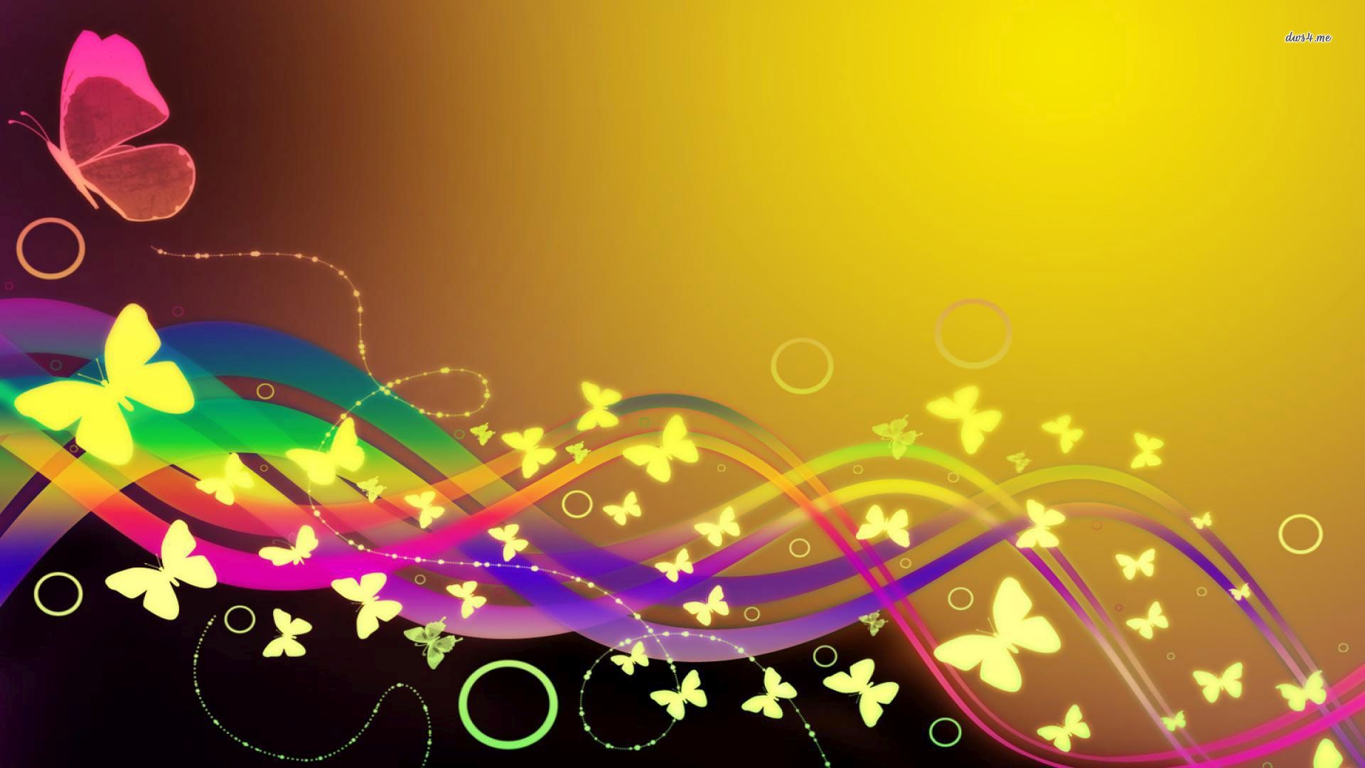Rainbow With Butterfly Background - HD Wallpaper 