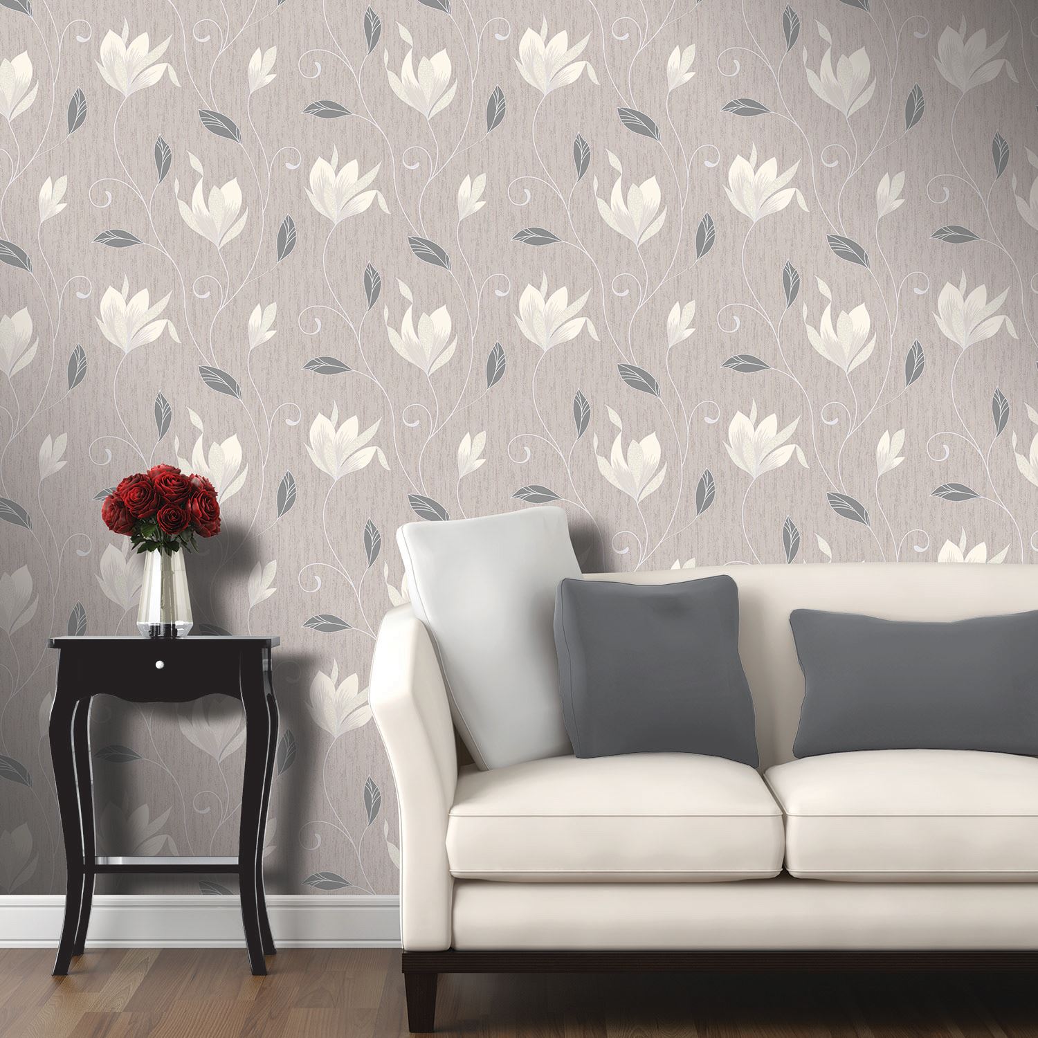 Vymura Synergy Glitter Wallpaper Range Stripe Floral - Floral Wallpaper Feature Wall - HD Wallpaper 