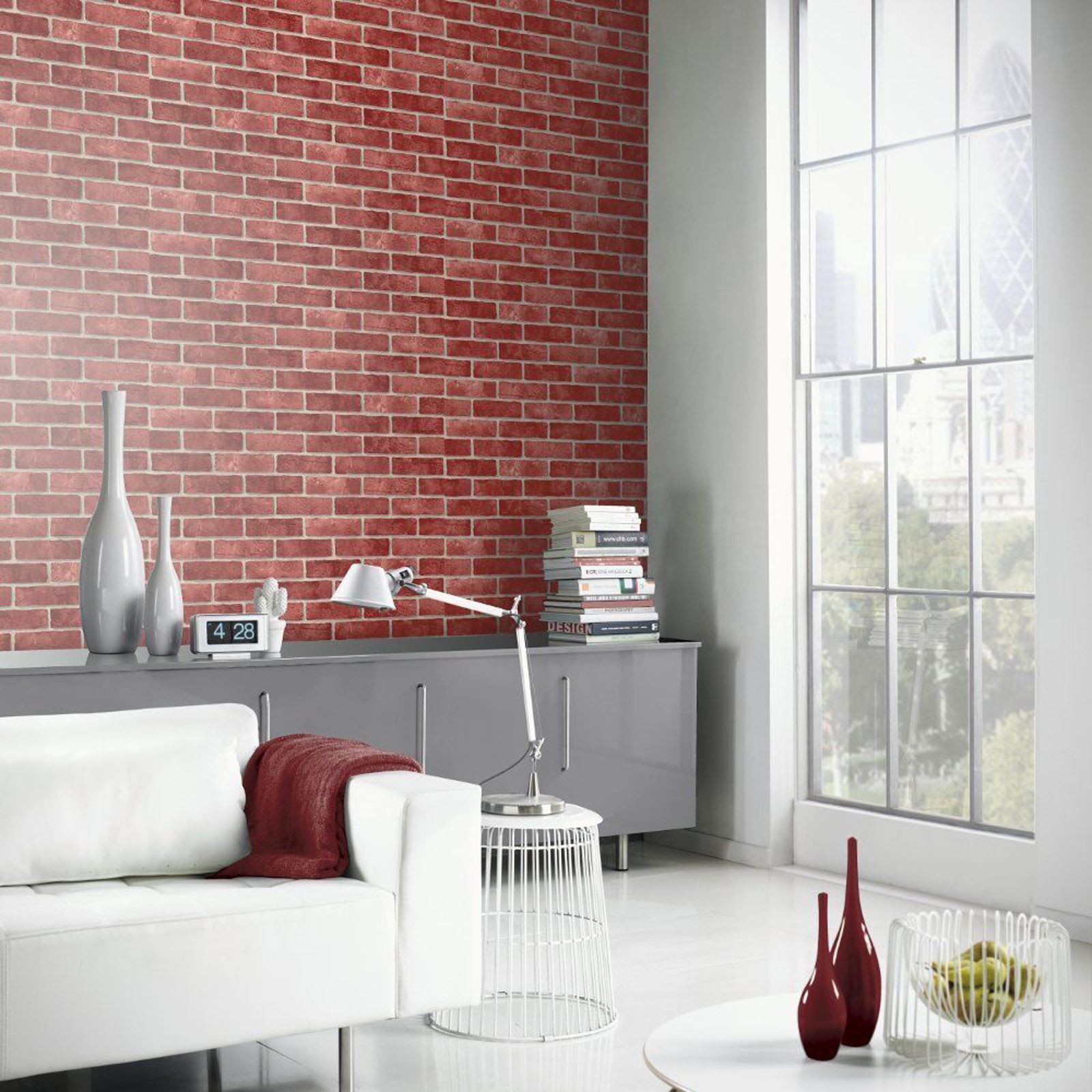 Red Brick Effect Realistic Wallpaper Room Decor Feature - Red Brick Wallpaper Room - HD Wallpaper 