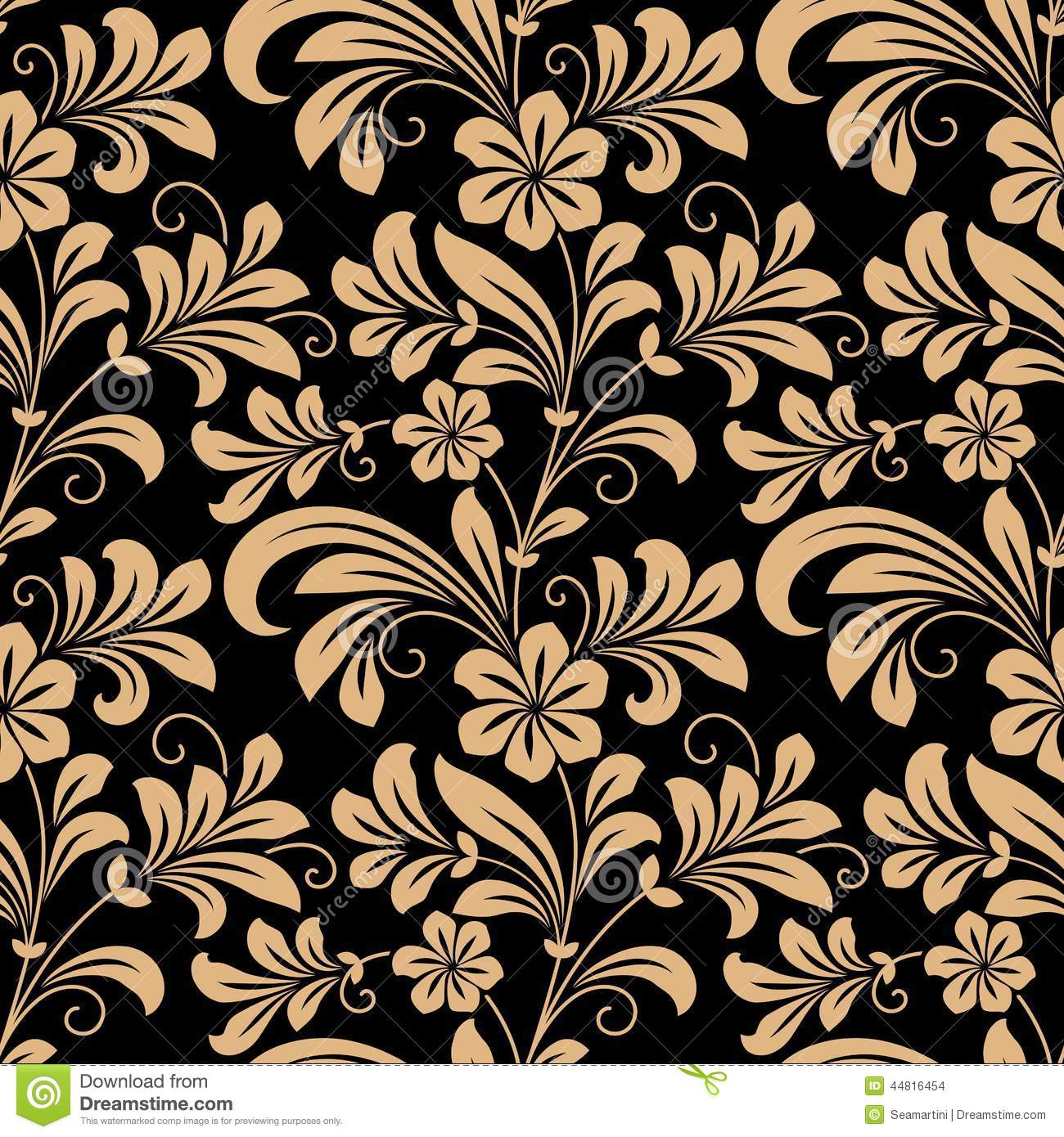 Floral Seamless Pattern With Gold Flowers - Floral Wallpaper Gold And Black  - 1300x1390 Wallpaper 