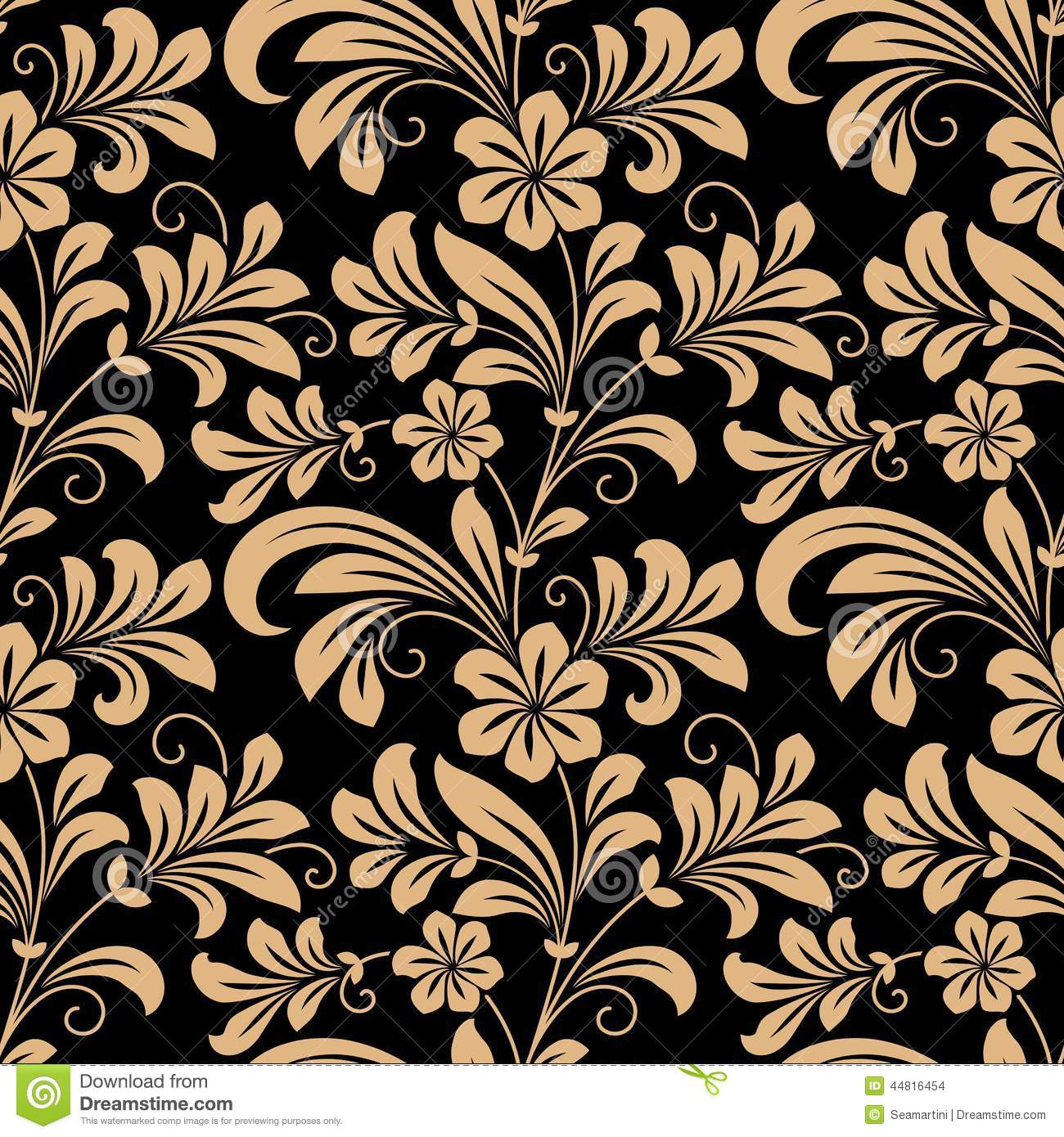 Floral Seamless Pattern With Gold Flowers - Floral Wallpaper Gold And Black - HD Wallpaper 