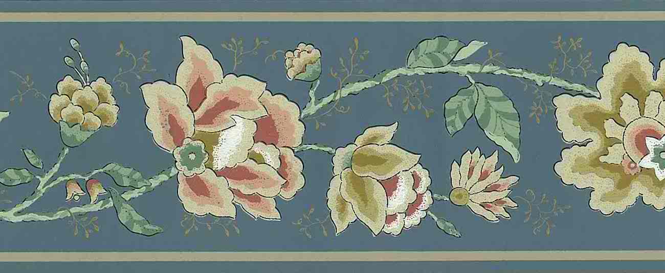 Slate Blue Paisley Floral Border - Floral Wallpaper And Border - HD Wallpaper 