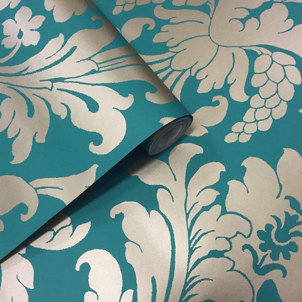 Teal Damask Wallpaper Uk - HD Wallpaper 