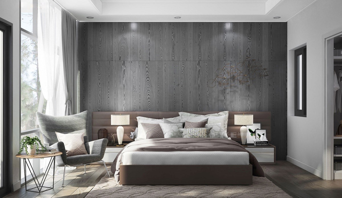 Grey Feature Wall Bedroom - HD Wallpaper 