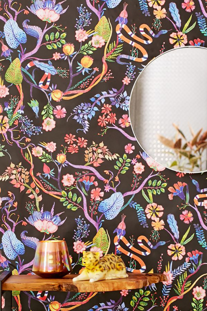 2019 Wants You To Fill Your Home With Bold Print Wallpaper - Floral Removable Wallpaper Black - HD Wallpaper 