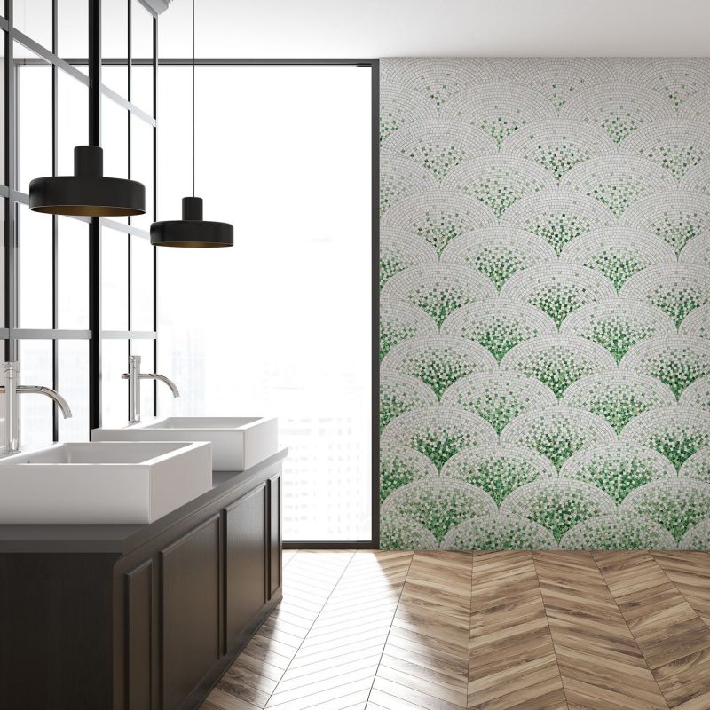 Green Art Deco Mosaic Wallpaper - Papiers Peints Arts Déco - HD Wallpaper 