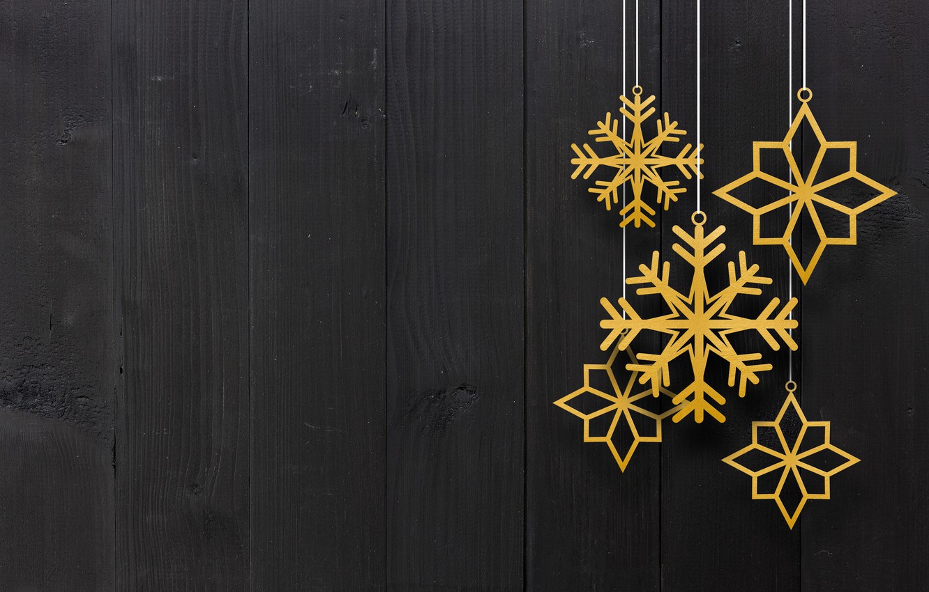 Photo Wallpaper Winter, Snowflakes, Golden, Black Background, - Winter Background Black - HD Wallpaper 