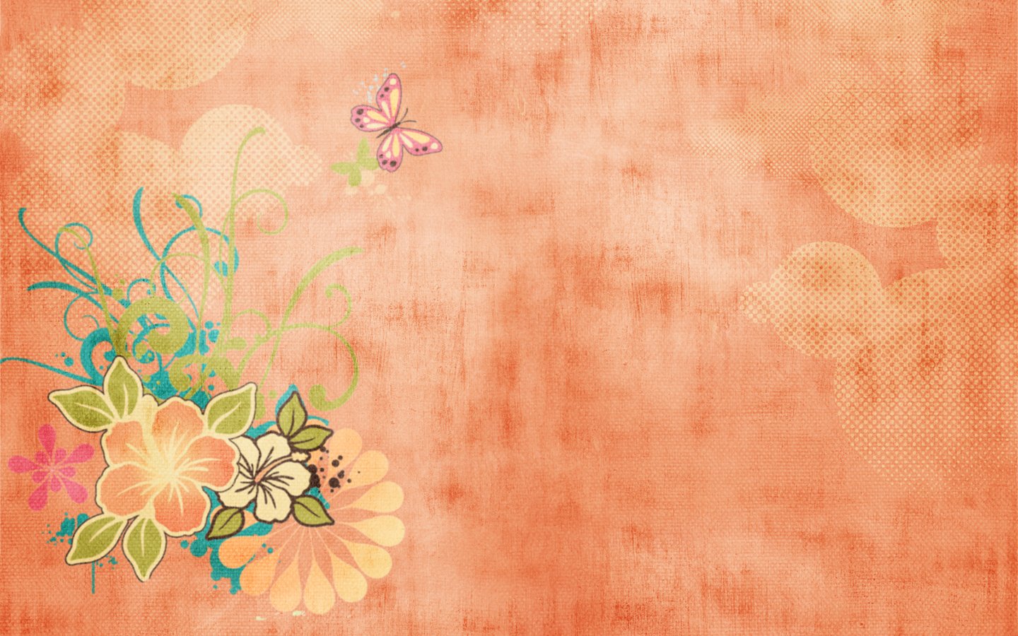 Orange Butterfly Pattern Wallpaper - Peach Background With Butterfly - HD Wallpaper 