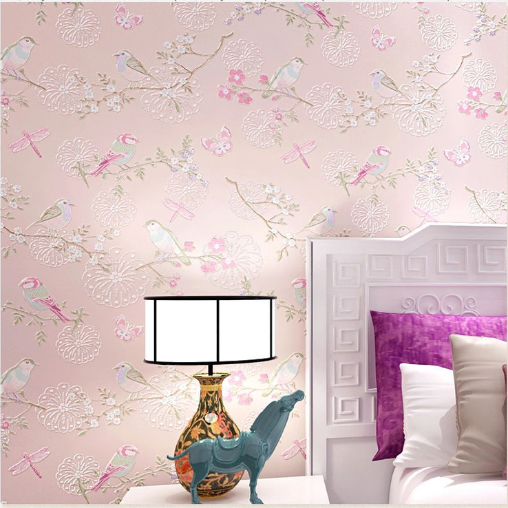 3d Modern Wallpapers Home Decor Flower Wall Paper 3d - Pink Bird Wallpaper For Walls - HD Wallpaper 