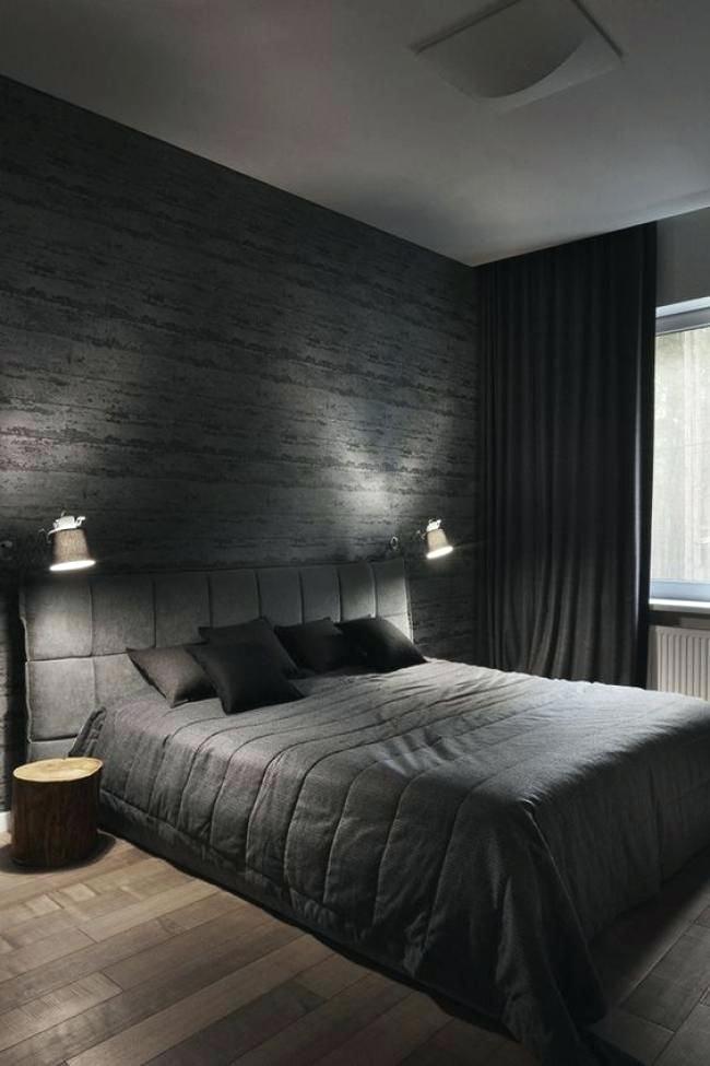 Black And Grey Bedroom Cool Masculine Bedroom For Black - Black Bedroom For Men - HD Wallpaper 