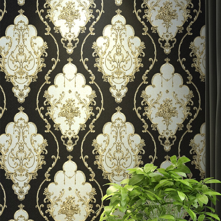 Black And Gold Damask - HD Wallpaper 