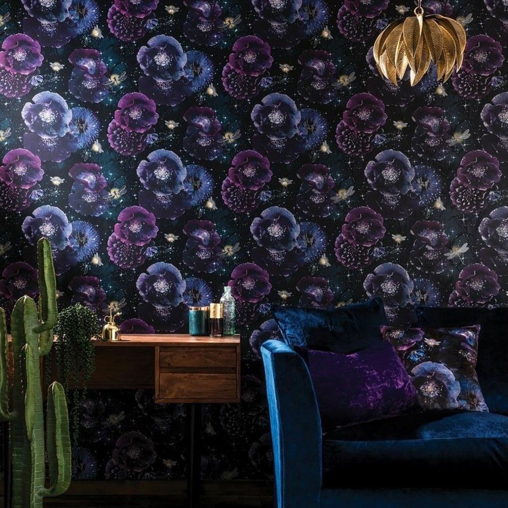 Arthouse Nocturnal Purple & Teal - HD Wallpaper 