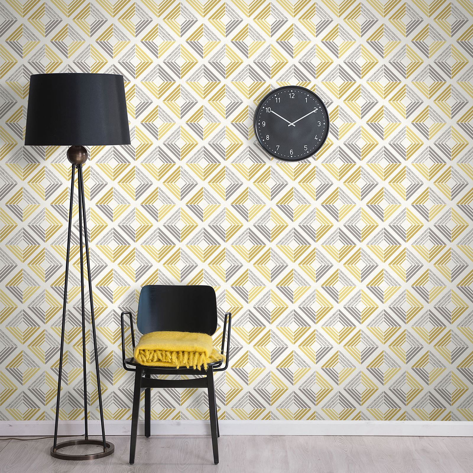 Geometric Wallpaper Various Colours And Designs Grey - Yellow And Grey Feature - HD Wallpaper 