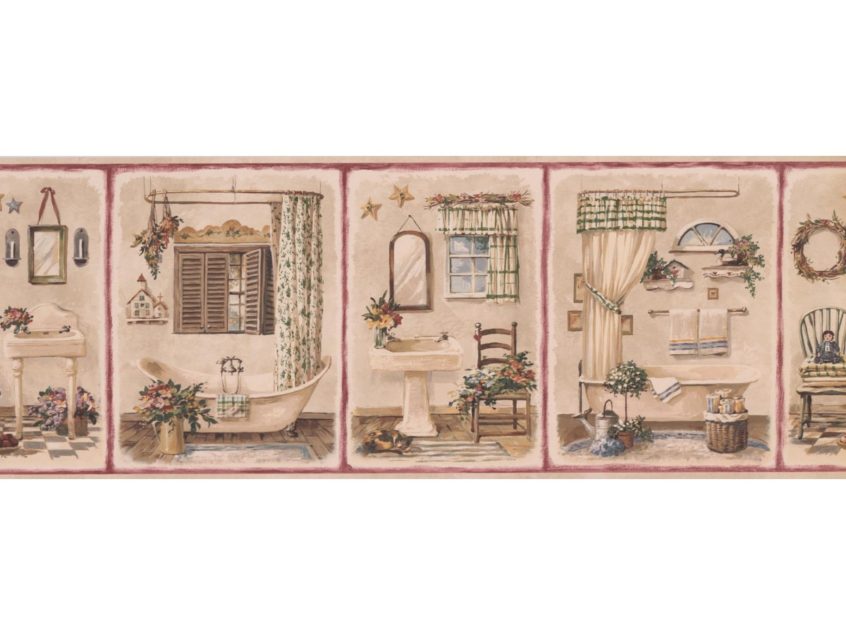 Prepasted Wallpaper Borders Bathroom Wall Paper Border - Vintage Bathroom Wallpaper Art - HD Wallpaper 
