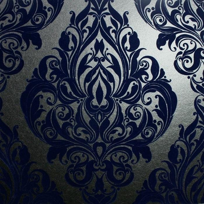 Blue Flocked Wallpaper Flock B Q Wallpapers Navy 700x700 Wallpaper