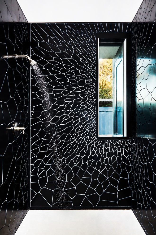 Los Angeles Purple Grasscloth Wallpaper With Home Builders Tile