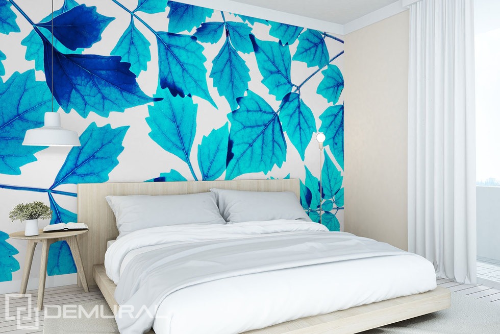 Little Blue Leaf Bedroom Wallpaper Mural Photo Wallpapers - Aqua Blue Wallpaper Bedroom - HD Wallpaper 