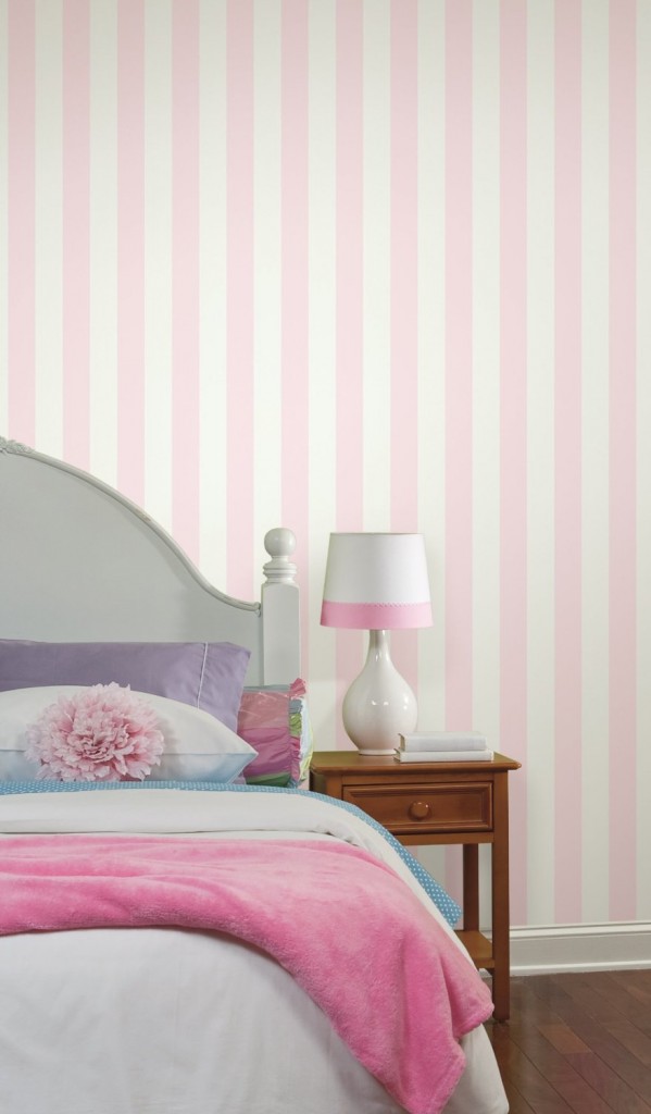 Light Pink And White Stripe Wallpaper Striped Bedroom 599x1024 Teahub Io - Hot Pink Wallpaper For Walls