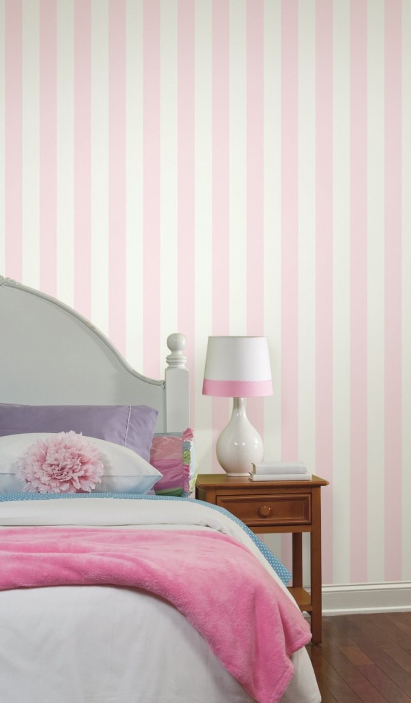 Light Pink And White Stripe Wallpaper - Pink And White Striped Wallpaper Bedroom - HD Wallpaper 