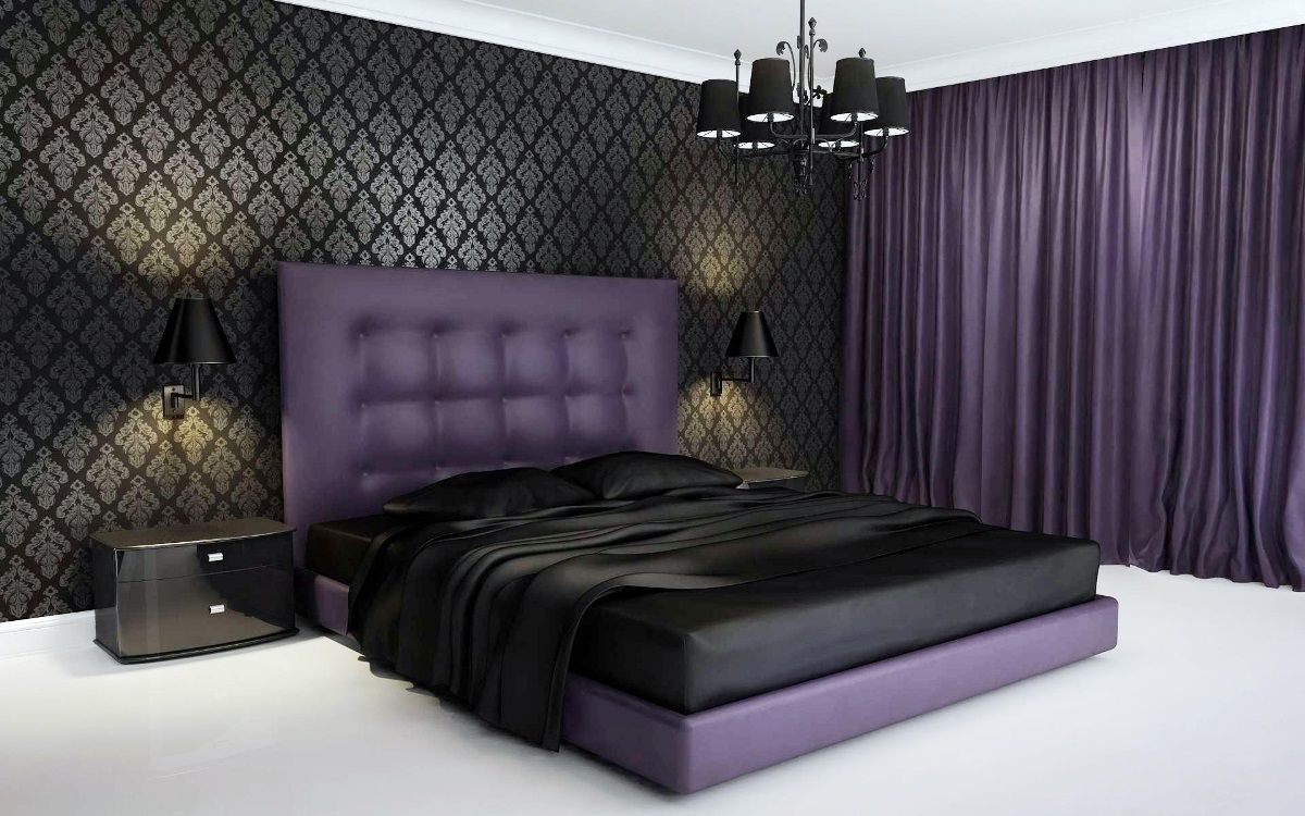 Purple And Black Bedroom Walls - HD Wallpaper 
