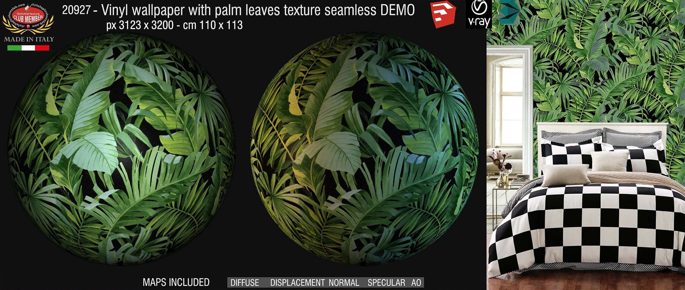 20927 Vinyl Wallpaper With Palm Leaves Pbr Texture - HD Wallpaper 