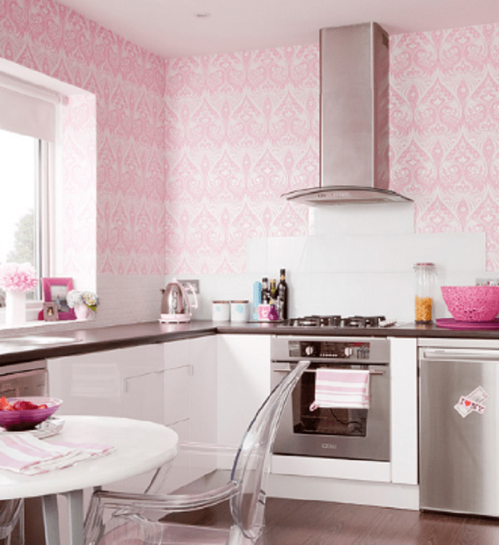 Kitchen Wallpaper Red - Pink Wallpaper In Kitchen - HD Wallpaper 