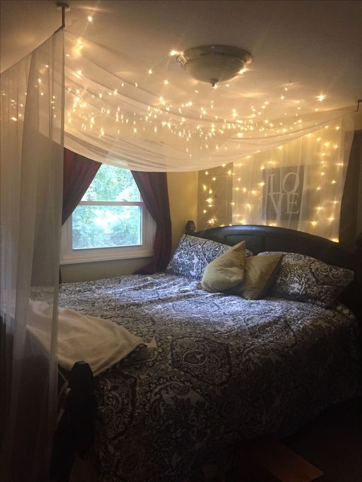 Bed Canopy With Fairy Lights Beautiful Best 20 Girls - Fairy Light Bed Canopy - HD Wallpaper 