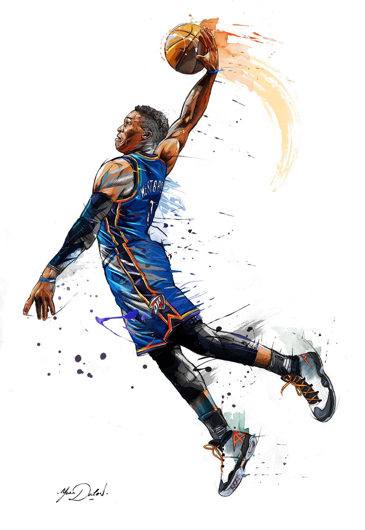 Russell Westbrook Wallpaper - Basketball Player Dunking Drawing - HD Wallpaper 