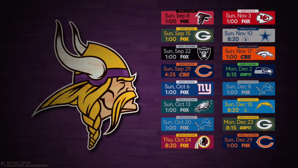 2019 Nfl Minnesota Vikings Desktop Hardwood Schedule Minnesota