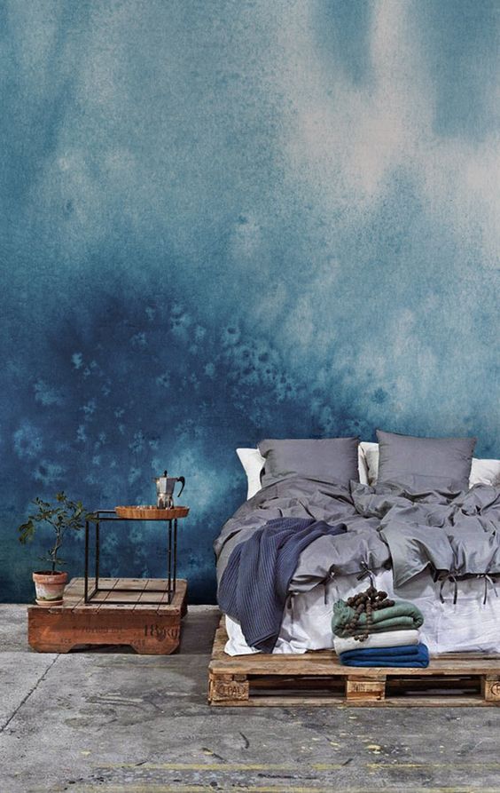 Such Blue Watercolor Wallpaper Gives The Bedroom A - Watercolor Wallpaper Bedroom - HD Wallpaper 