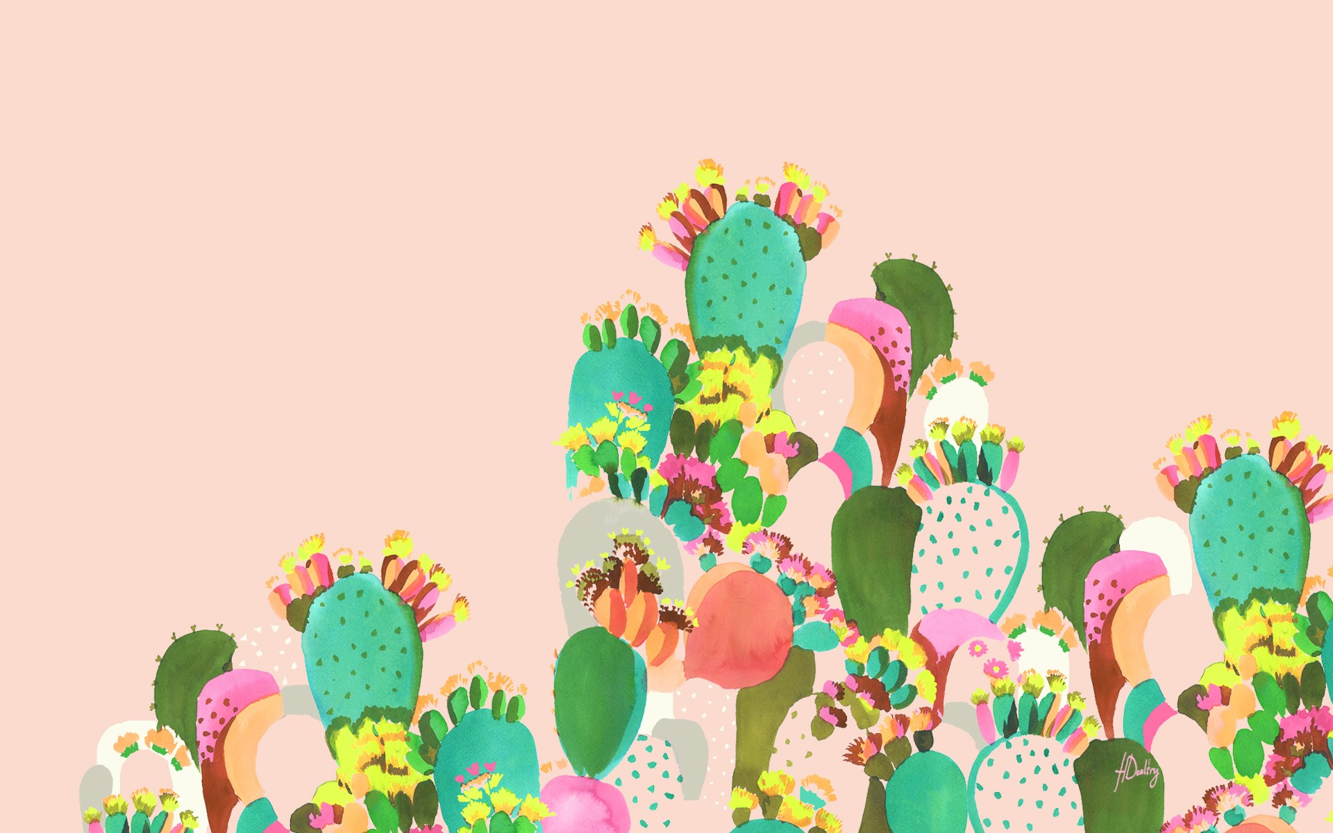 Cactus By Helen Dealtry - Artsy Backgrounds - HD Wallpaper 