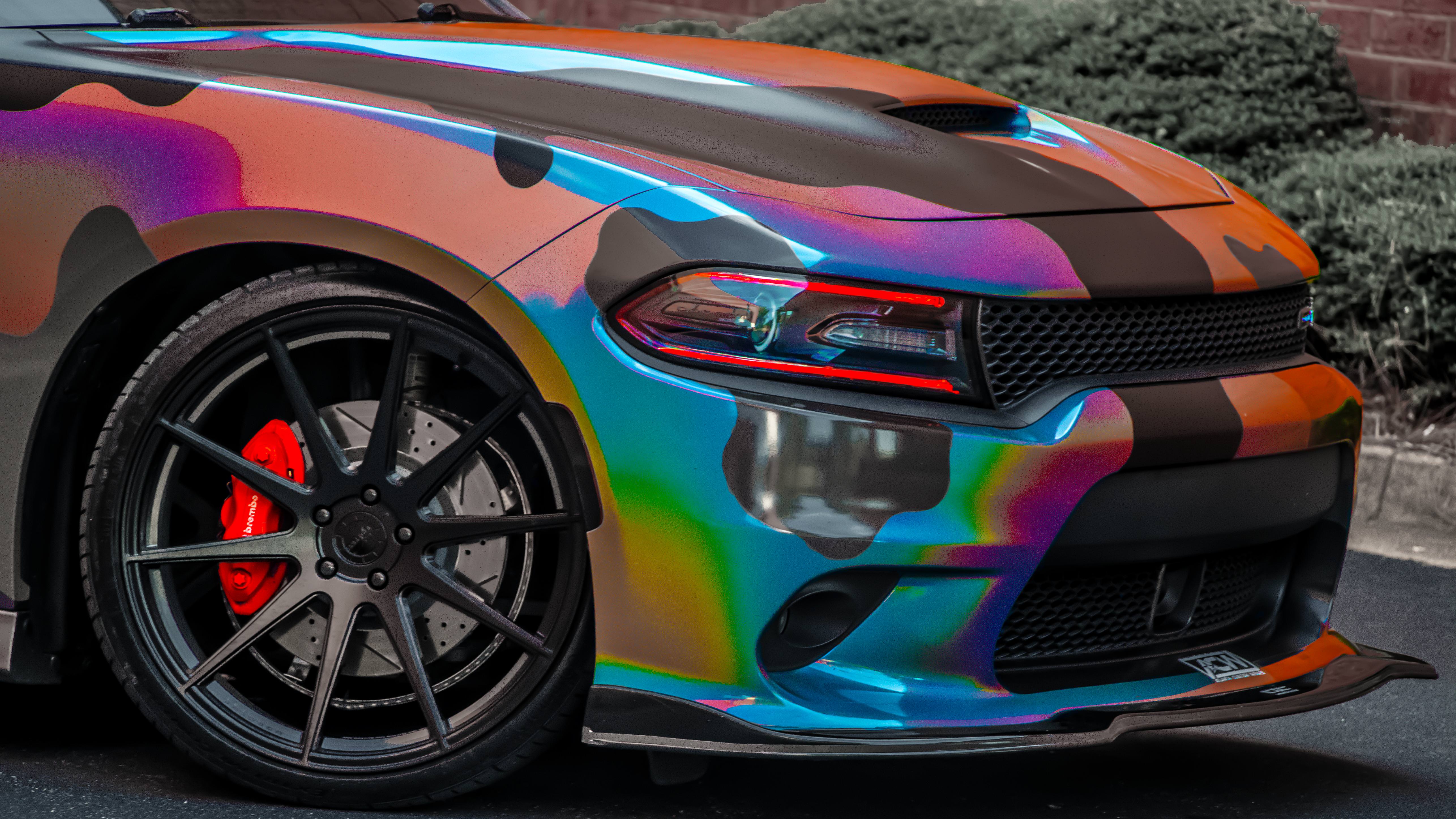 Holographic Camo Wrapped Dodge Charger Scatpack Wallpaper - Wrapped Charger Scat Pack - HD Wallpaper 