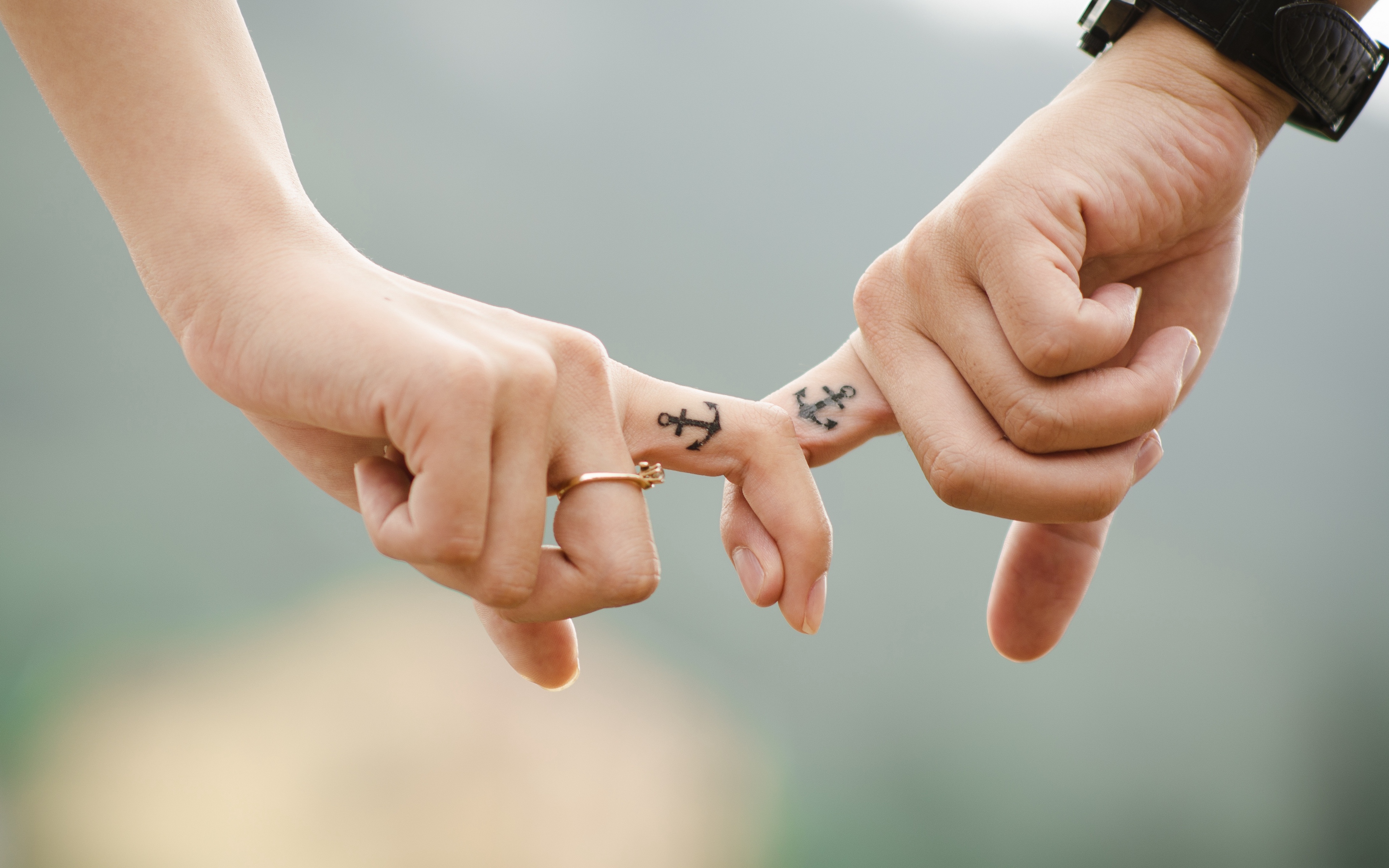 Wallpaper Love, Hands, Romance, Tattoos, Couple, Anchor - Tattoo On Finger - HD Wallpaper 