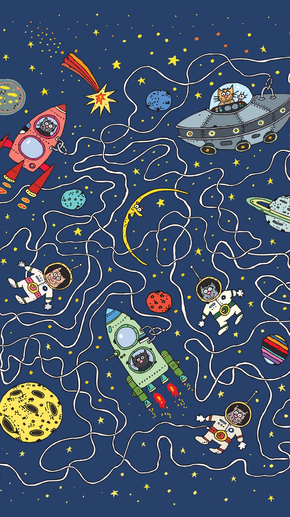 Wallpaper Astronauts, Cats, Rocket, Planet, Art, Funny - Space Cartoon Wallpaper Hd - HD Wallpaper 