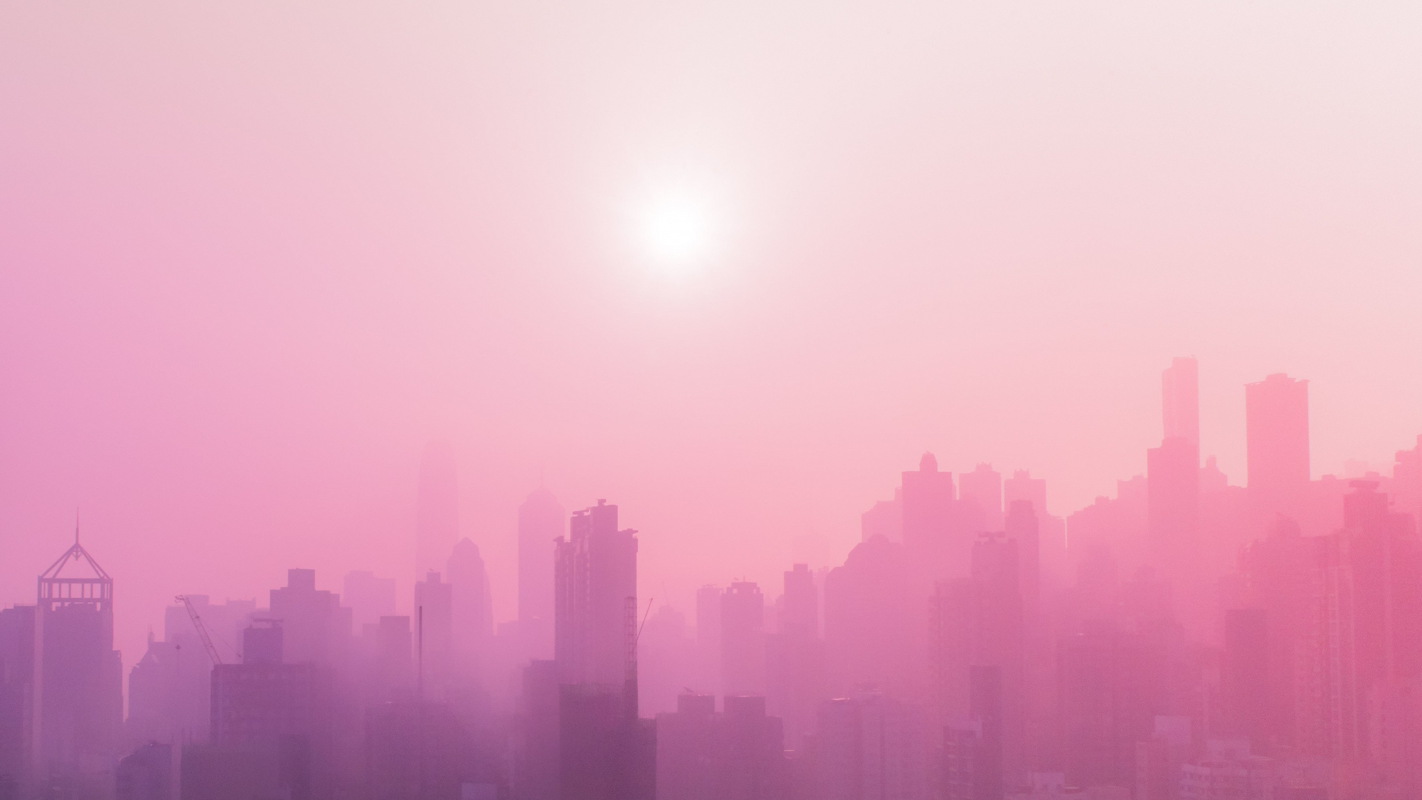 Urban, Skyscrapers, Buildings, Sunny Day, Pink Smog, - Pink Wallpaper Iphone 8+ - HD Wallpaper 