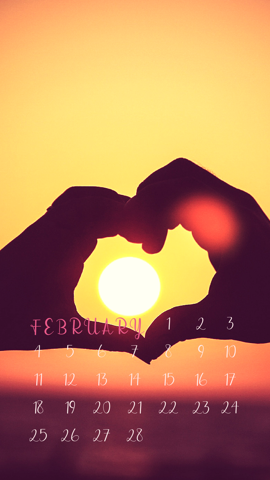 February 2018 Calendar Hand Heart Photo - Sunset Wallpaper For Phone - HD Wallpaper 
