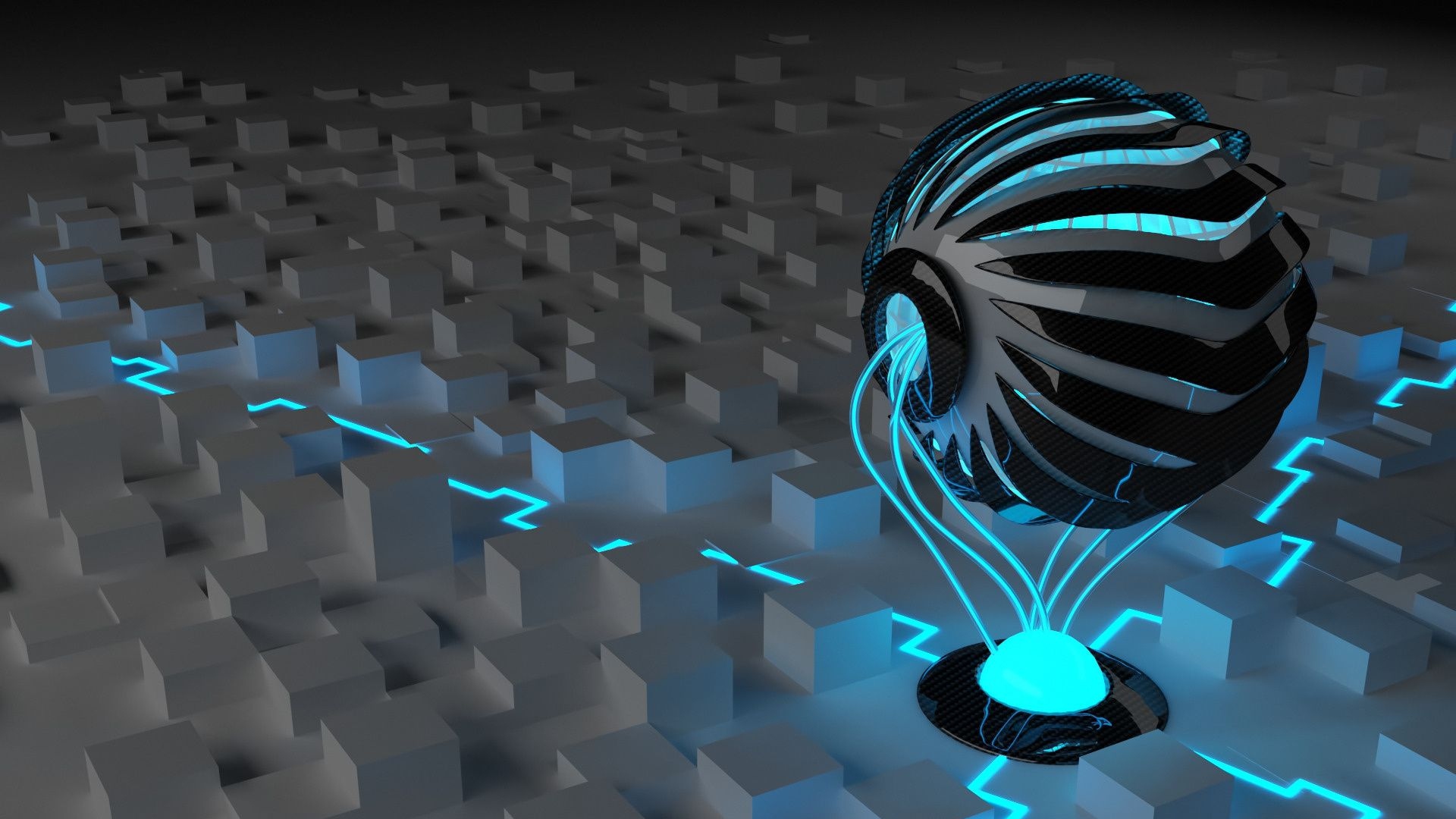 Wallpaper Sphere Mechanism Cabel Neon Cube - Cool Wallpapers 3d - HD Wallpaper 