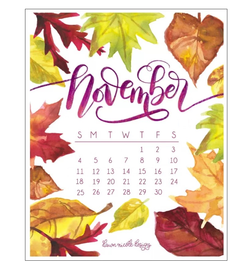 Cute November 2018 Wall Calendar - Dawn Nicole Designs November - HD Wallpaper 
