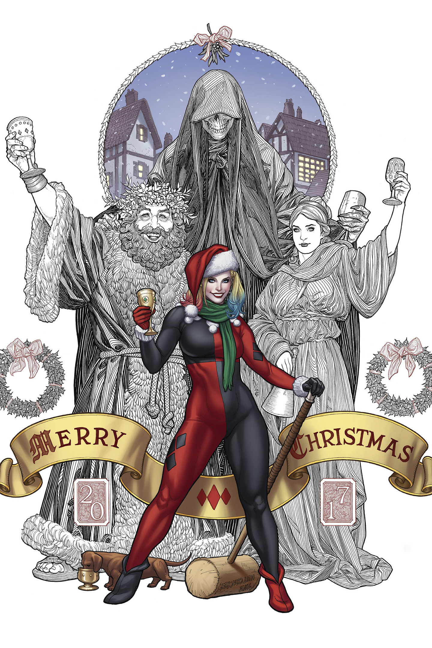 Dc Comics, Harley Quinn, Christmas, Villain, Wallpaper - Frank Cho Harley Quinn Art - HD Wallpaper 