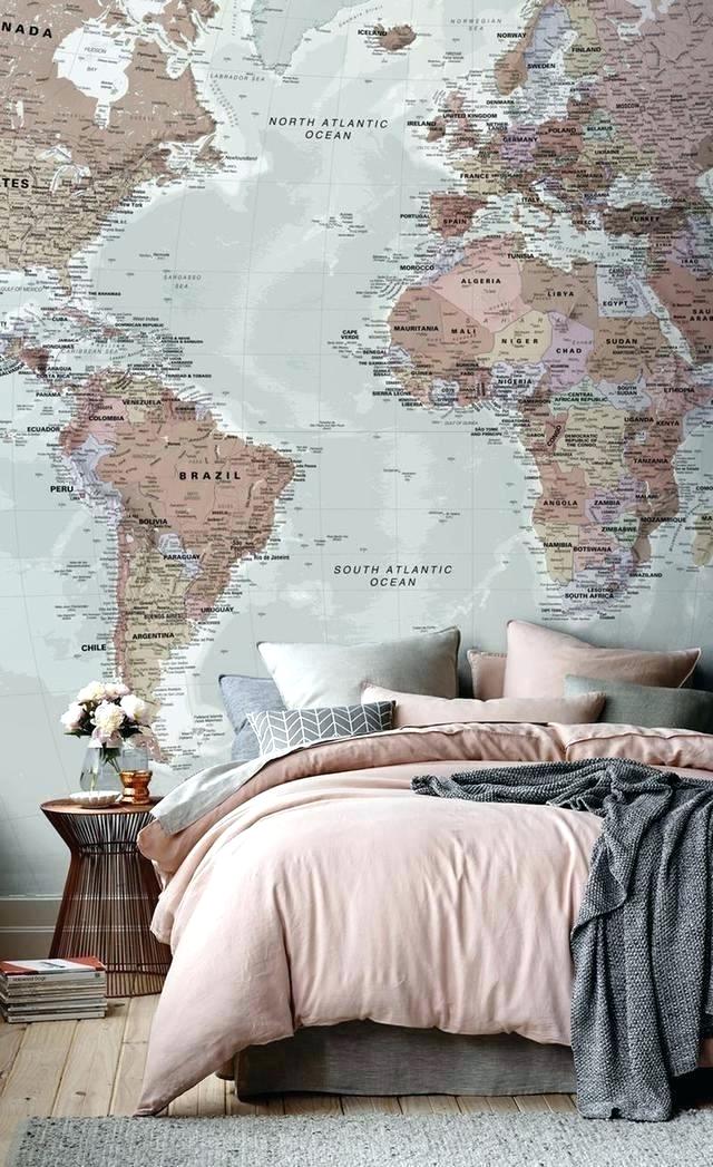 World Map Wallpaper Bedroom - HD Wallpaper 
