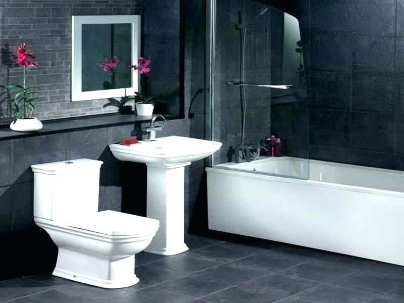 Dark Gray Tiled Bathroom Ideas - HD Wallpaper 