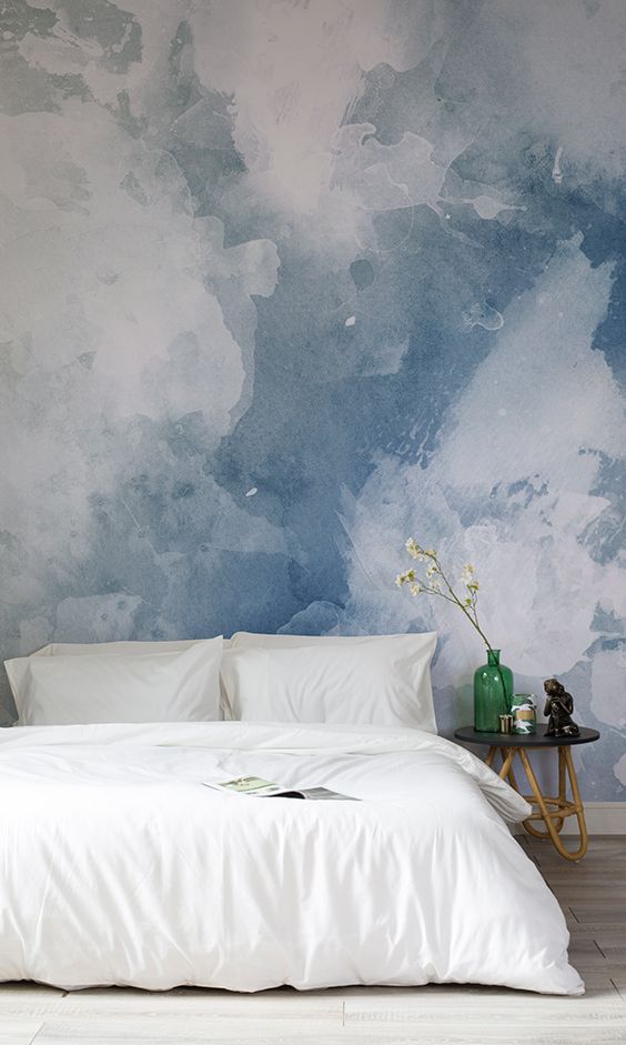 Blue Water Color Effect Wallpaper Design For Bedroom - Aesthetic Wallpaper For Bedroom - HD Wallpaper 
