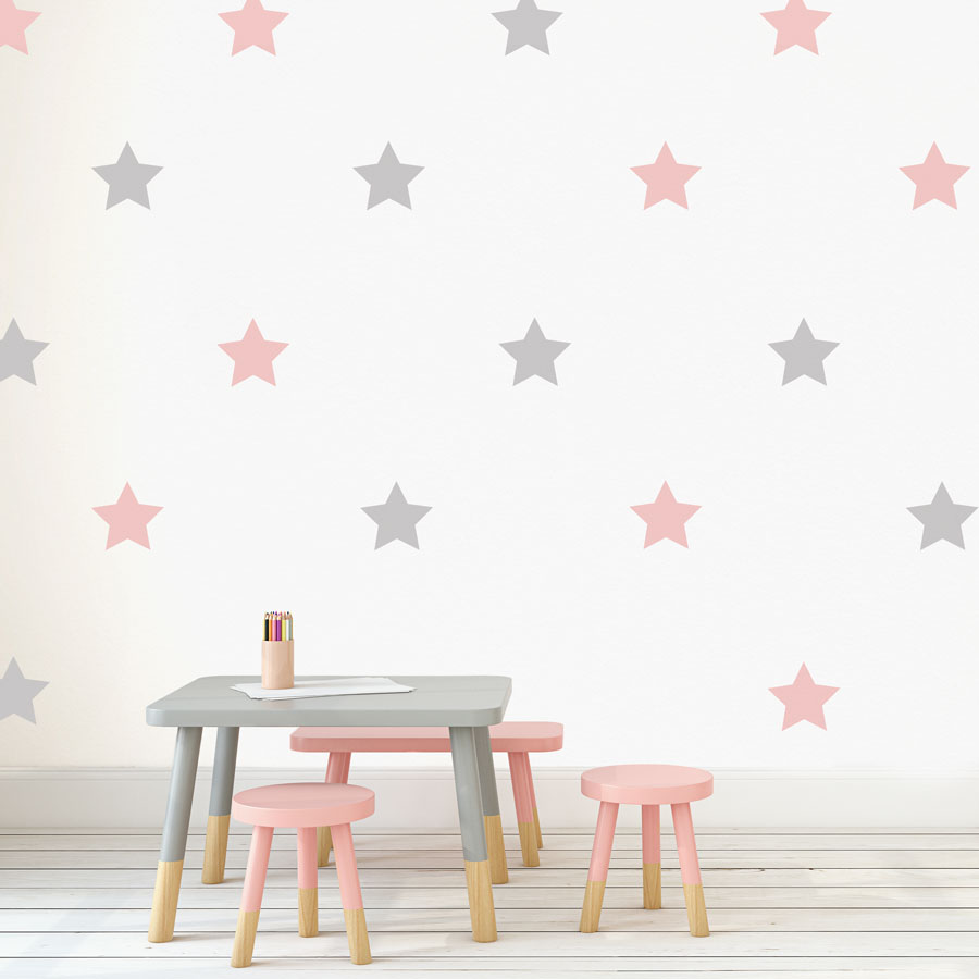 Light Grey And Pink Star Wall Stickers - Unicorn Girls Bedroom Decals - HD Wallpaper 
