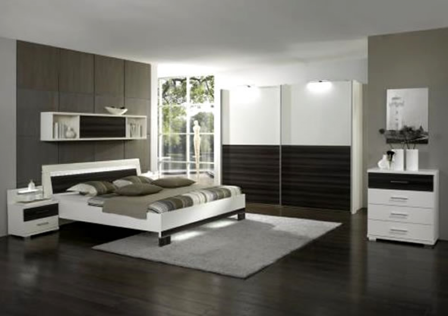 Parraot African Grey Design And White Bedroom Wallpaper - White Bedroom Set With Dark Floor - HD Wallpaper 