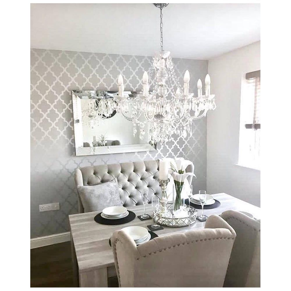 Grey Wallpaper Dining Room - HD Wallpaper 