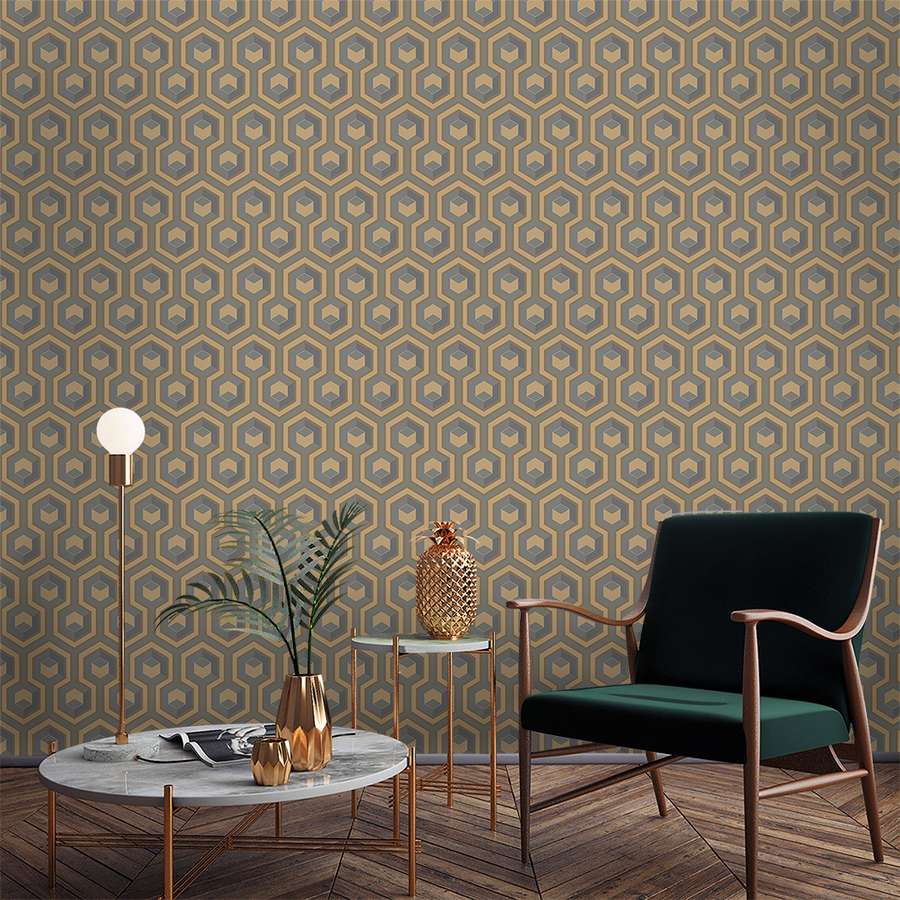 Geometric Pattern Wallpaper Mural Brown On Grey Background - Geometric Pattern Wallpaper For Walls - HD Wallpaper 