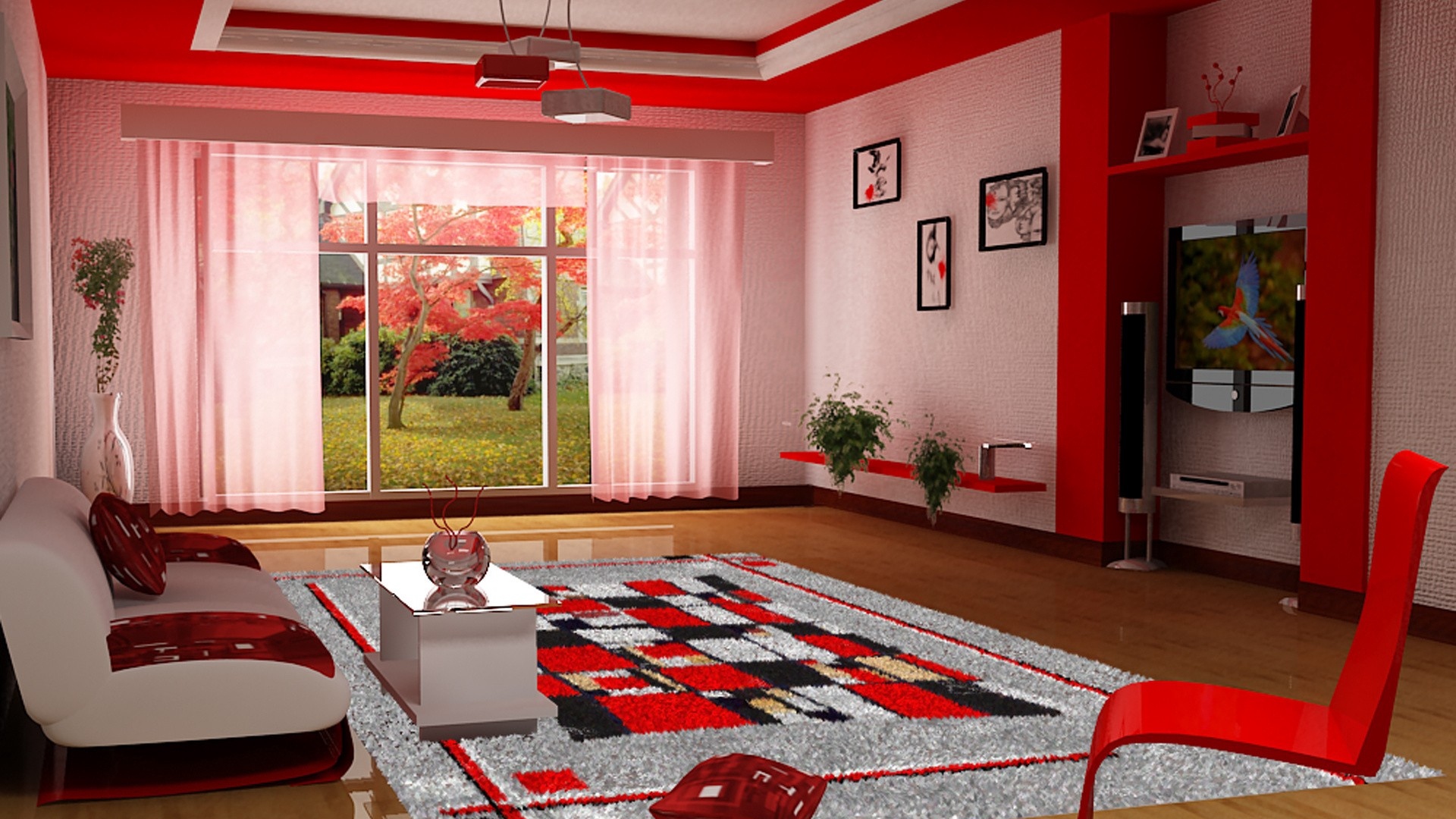 red living room wallpapers