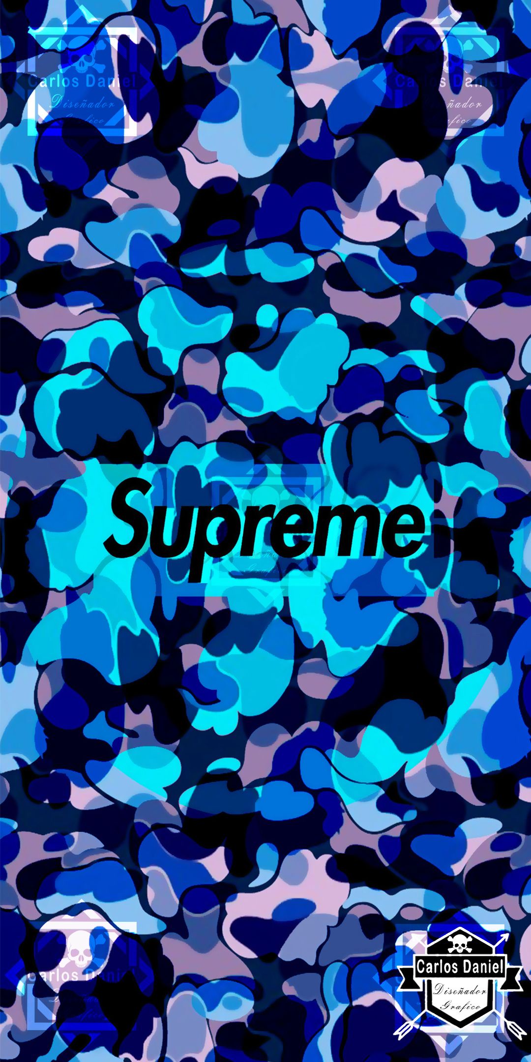 Blue Supreme Camo Background - HD Wallpaper 