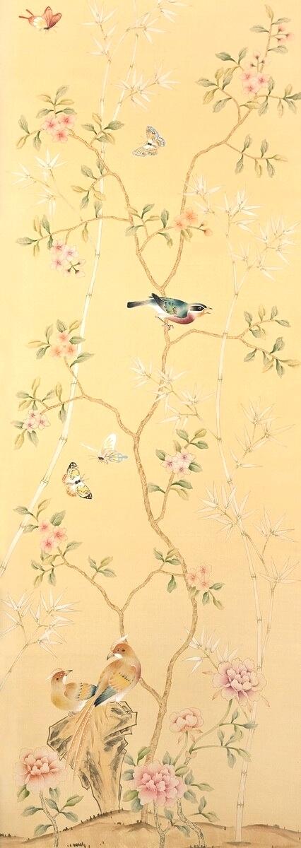 Yellow Chinoiserie Wallpaper Us Hand Painted Painting - HD Wallpaper 